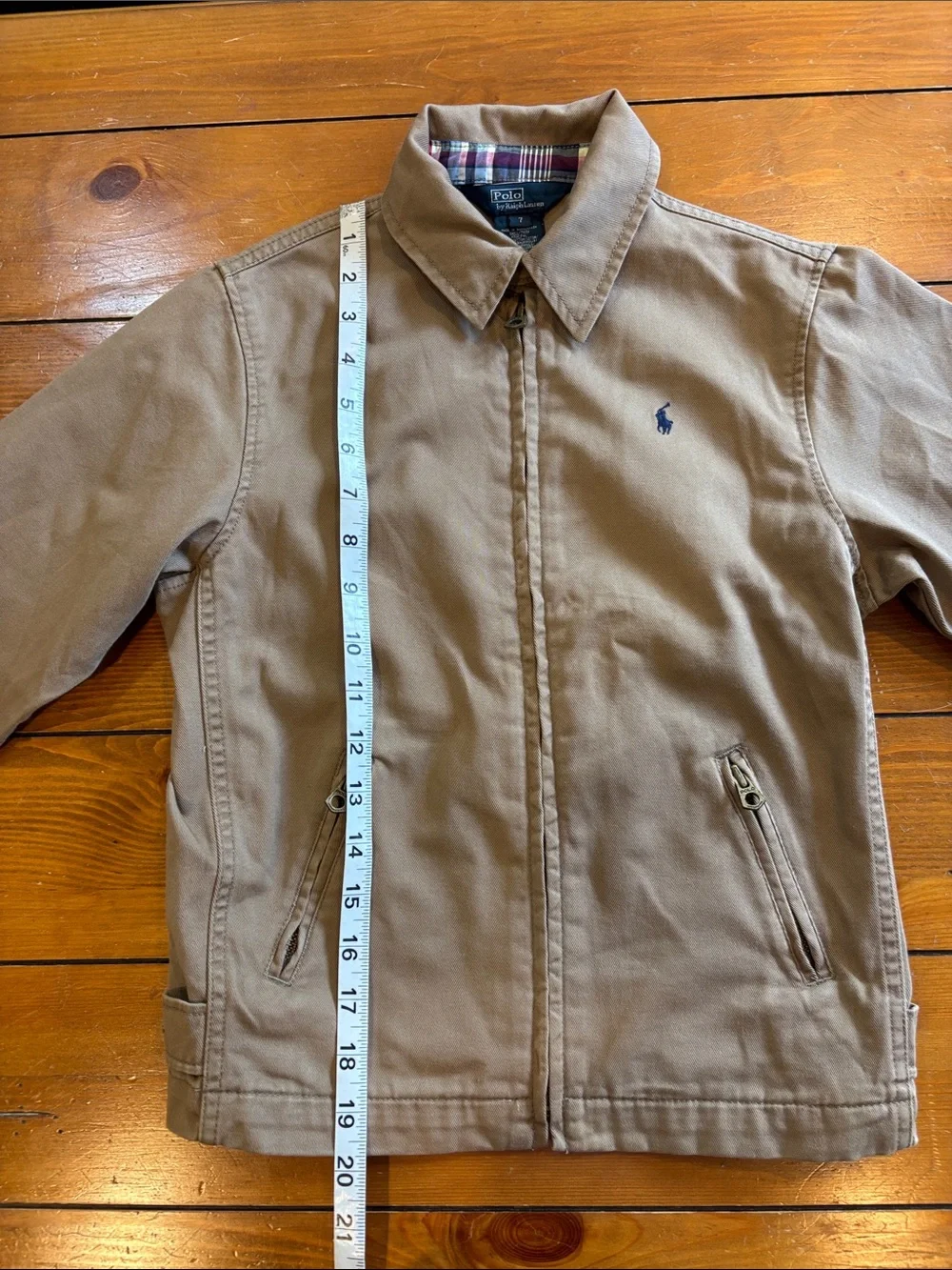 Polo by Ralph Lauren Dark Tan Zip Collar Windbreaker Jacket Boys Size 7 EUC